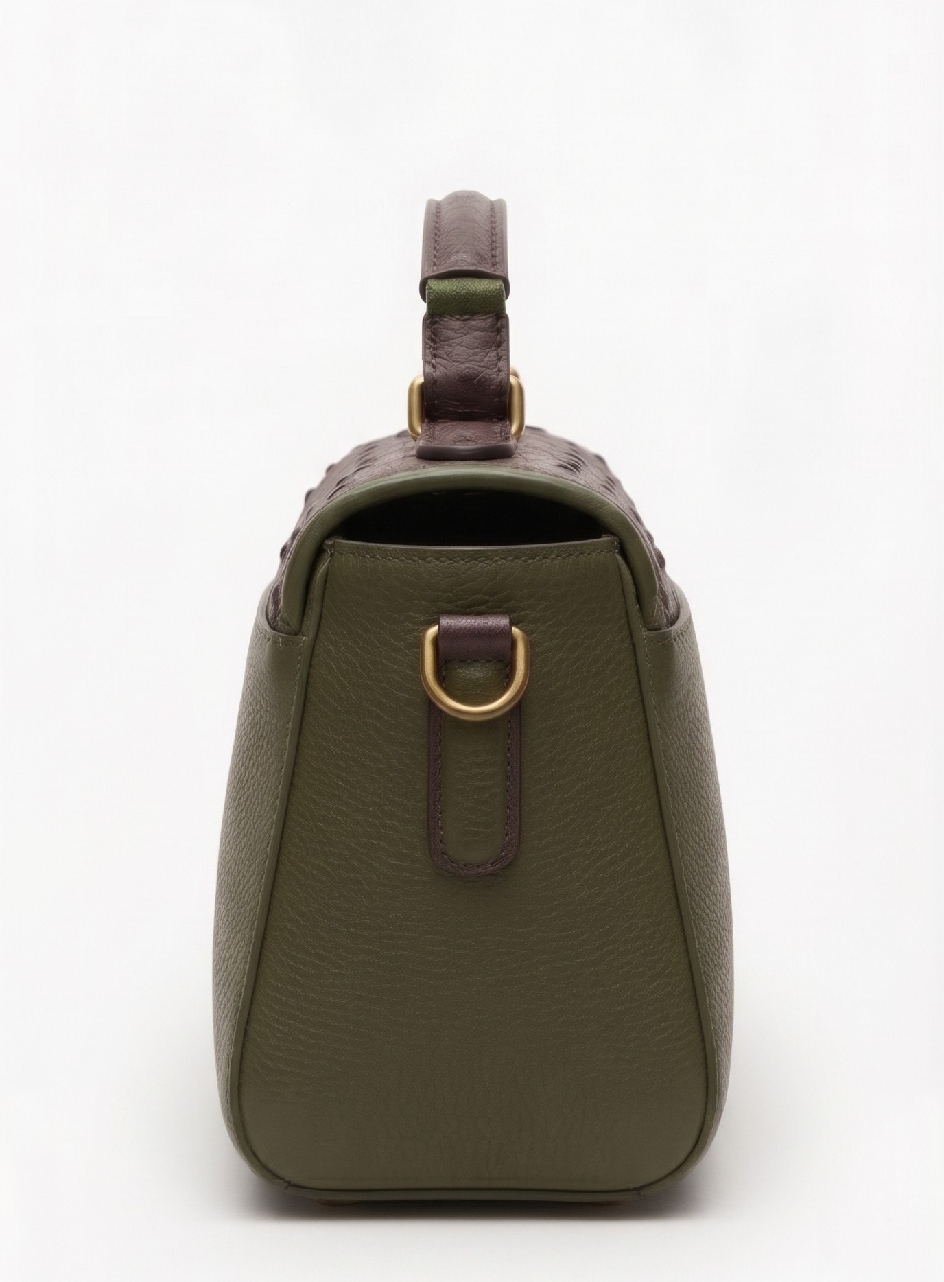 Olive & Brown Structured Top-Handle Bag in Olive