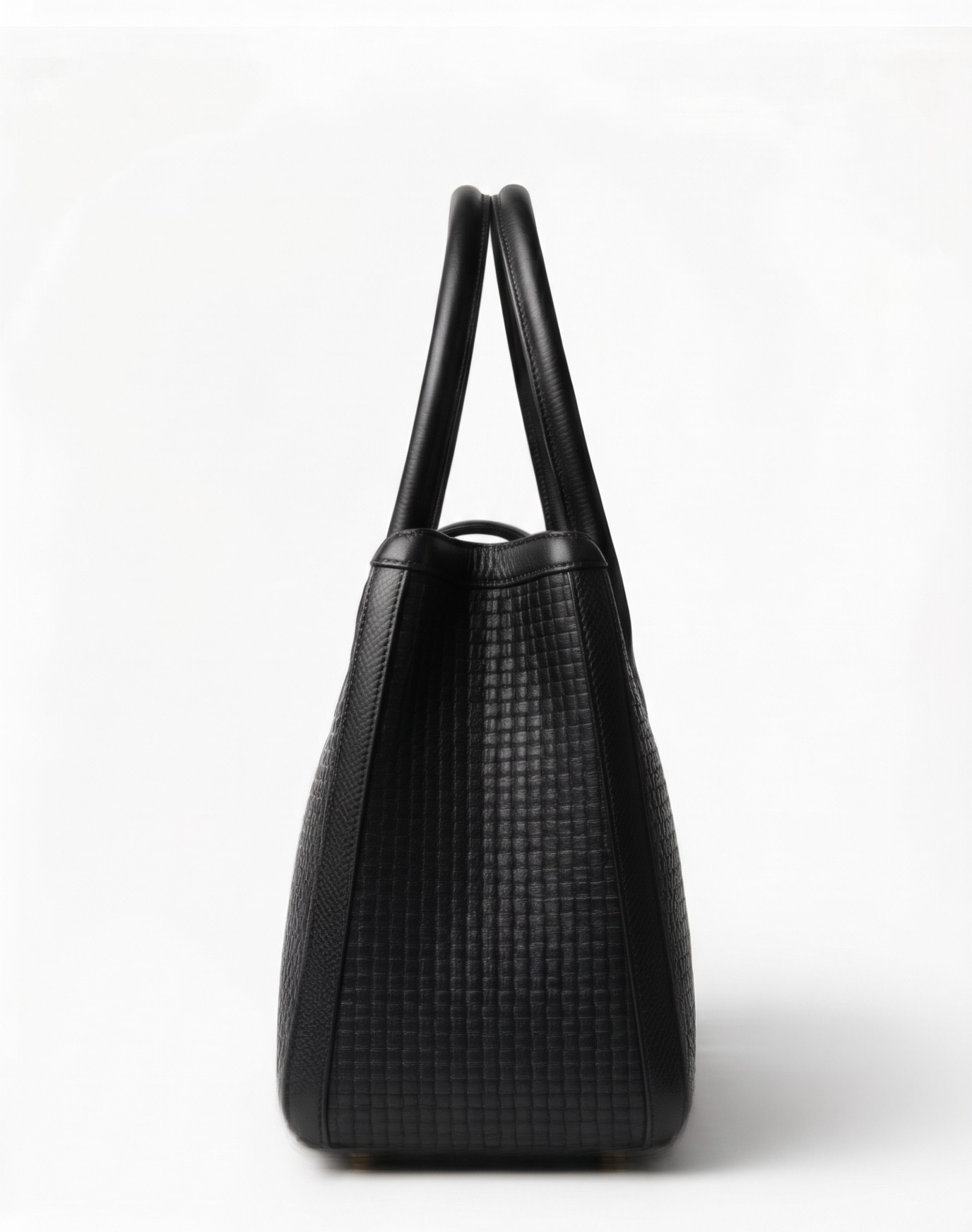 Woven Texture Leather Tote Bag in Black
