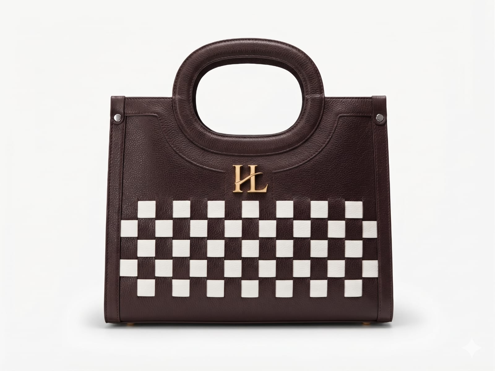 Checkered Panel Leather Tote Bag